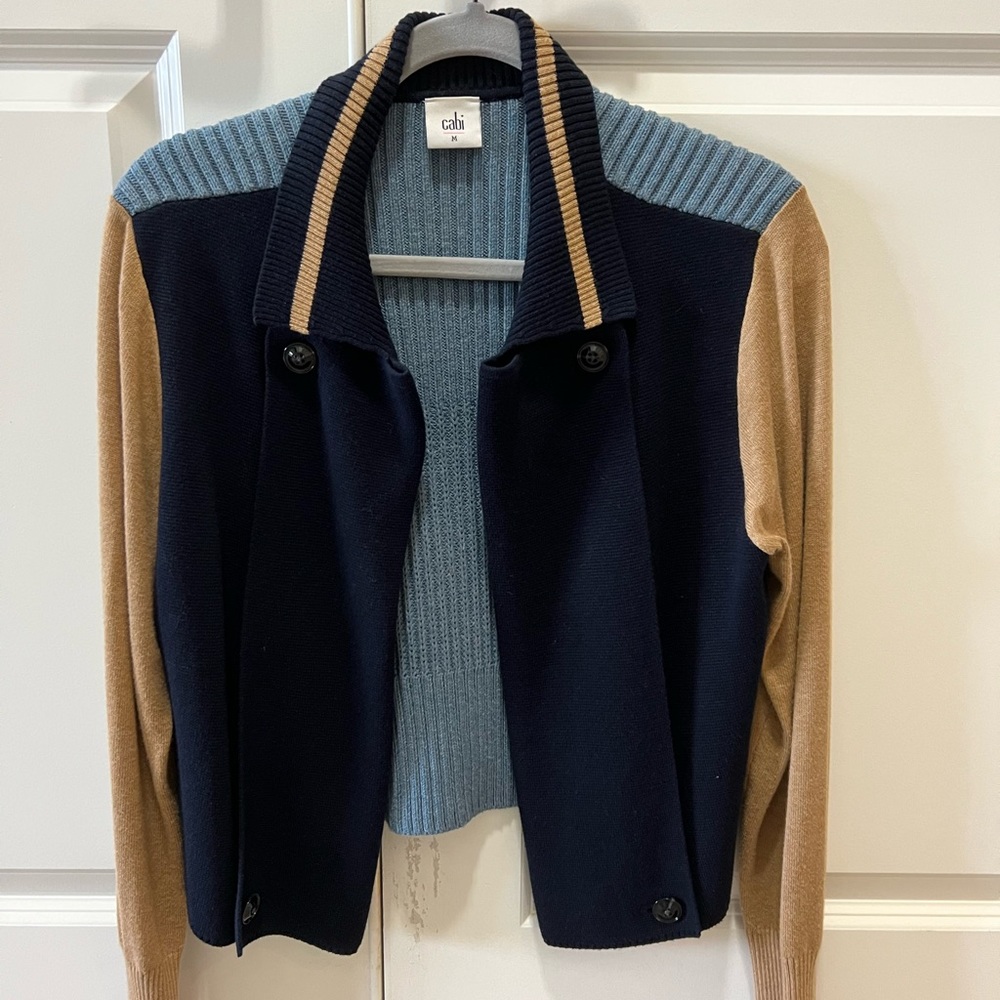 CAbi Turnback Color block sweater. Medium.